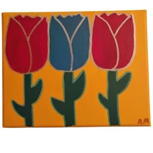 Original Handmade 8x10 Tulip Floral Canvas Painting Pop Art Bright